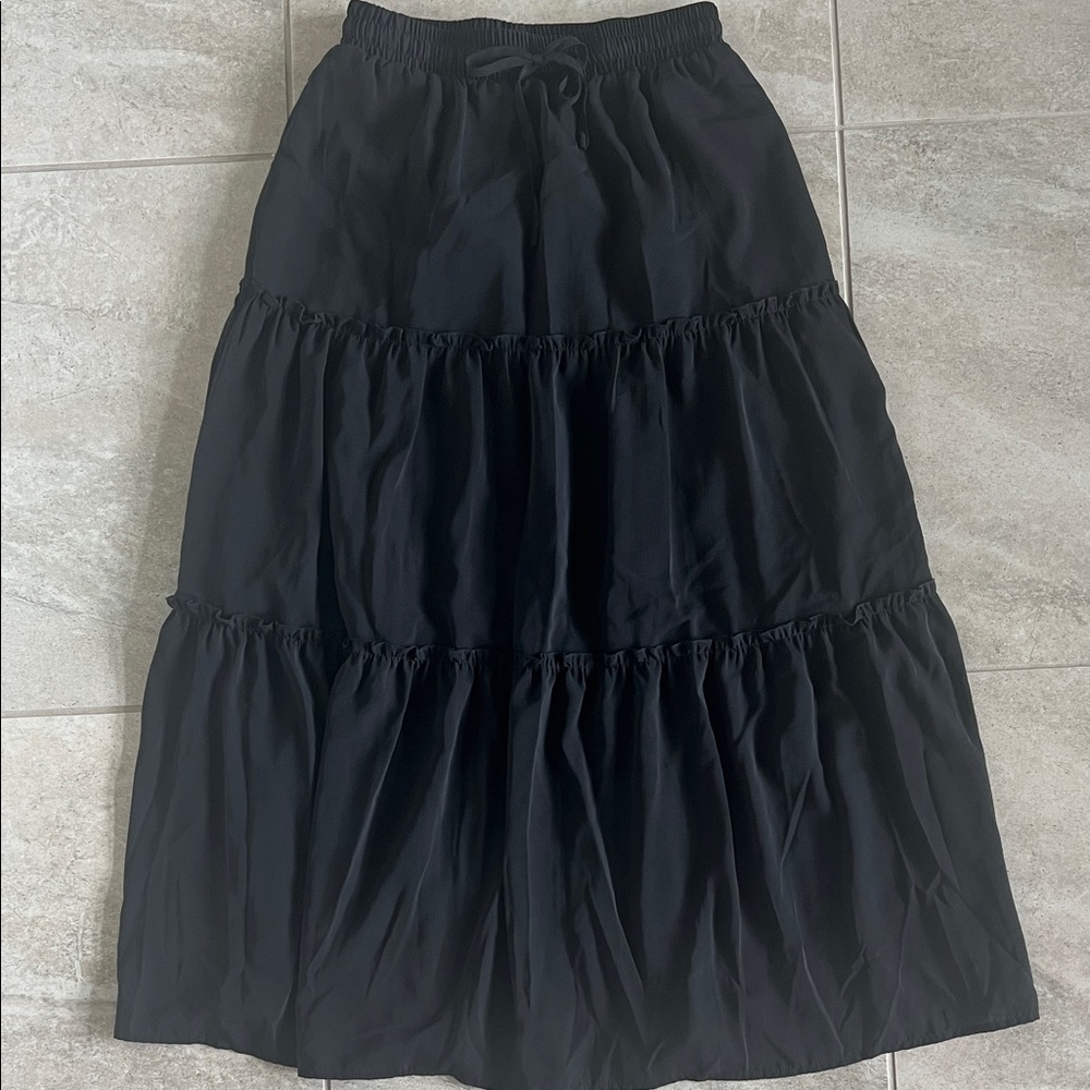 Womens Casual High Waist Tie Long Maxi Skirt with Pockets